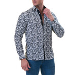 Palm Print Reversible Cuff Button-Down Shirt // Black + White (M)