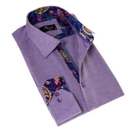 Jackquard Reversible Cuff Button-Down Shirt // Purple (S)