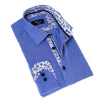 Floral Interior Reversible Cuff Button-Down Shirt // Blue (4XL)