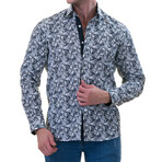 Palm Print Reversible Cuff Button-Down Shirt // Black + White (5XL)