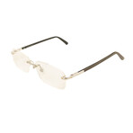 Men's CT0099O-002 Rectangular Rimless Eyeglasses // Brown Wood + Silver