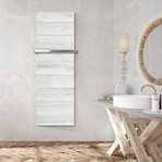 Signature Series Glass Heater + Towel Rack // White Wood Floor (48"L x 16"W + 16" Rack)