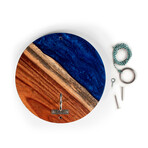 Live Edge Acacia Wood Resin Hook + Ring // River Blue with Pearl