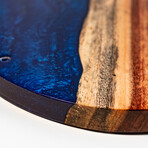 Live Edge Acacia Wood Resin Hook + Ring // River Blue with Pearl