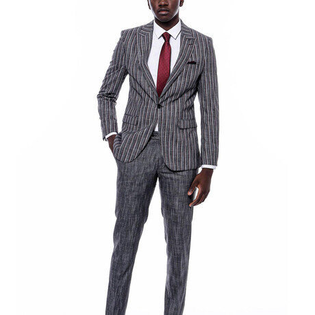 Jackson 2-Piece Striped Blazer Suit // Dark Gray + Burgundy (Euro: 42)