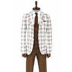 Weston Slim Fit Plaid 3-Piece Vested Suit // Brown + White (Euro: 50)