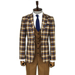 Franco Slim Fit Plaid 3-Piece Vested Suit // Brown + White + Navy (Euro: 52)