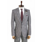 Jackson 2-Piece Striped Blazer Suit // Dark Gray + Burgundy (Euro: 47)