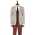 Carson Slim Fit Plaid 3-Piece Vested Suit // Brown + White + Green (Euro: 47)