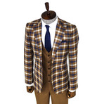 Franco Slim Fit Plaid 3-Piece Vested Suit // Brown + White + Navy (Euro: 52)