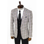 Maverick Slim Fit Plaid 3-Piece Vested Suit // Black + White + Brown (Euro: 42)