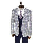 Remi Slim Fit Plaid 3-Piece Vested Suit // Navy + White (Euro: 52)