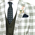 Callan Slim Fit Plaid 3-Piece Vested Suit // Green + White (Euro: 46)