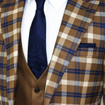 Franco Slim Fit Plaid 3-Piece Vested Suit // Brown + White + Navy (Euro: 52)