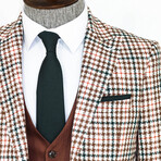 Carson Slim Fit Plaid 3-Piece Vested Suit // Brown + White + Green (Euro: 47)