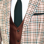 Carson Slim Fit Plaid 3-Piece Vested Suit // Brown + White + Green (Euro: 47)