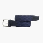 Leather Detailed Elastic Knitted Belt // Navy (41.3")