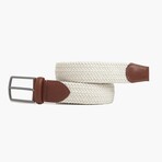 Leather Detailed Elastic Knitted Belt // Ecru (41.3")