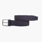 Leather Detailed Elastic Knitted Belt // Navy + Brown (41.3")