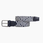 Leather Detailed Elastic Knitted Belt // Navy + White (41.3")