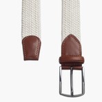 Leather Detailed Elastic Knitted Belt // Ecru (41.3")