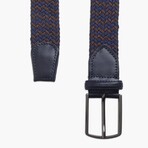 Leather Detailed Elastic Knitted Belt // Navy + Brown (41.3")