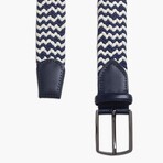 Leather Detailed Elastic Knitted Belt // Navy + White (41.3")