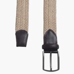 Leather Detailed Elastic Knitted Belt // Beige (41.3")