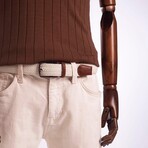 Leather Detailed Elastic Knitted Belt // Ecru (41.3")