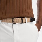 Leather Detailed Elastic Knitted Belt // Beige (41.3")