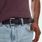 Leather Detailed Elastic Knitted Belt // Navy + Brown (41.3")