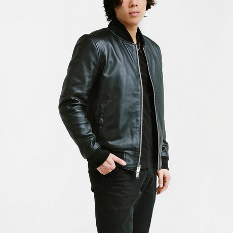 Odysseus Bomber Leather Jacket // Midnight Black (Standard Midweight // X-Small)