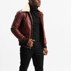 Icarus Aviator Leather Jacket // Crimson Red + White Fur Collar (Standard Midweight // X-Small)