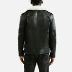 Prometheus Shearling Trim Leather Jacket // Midnight Black + White Wool Trim (Standard Midweight // X-Small)