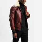 Icarus Aviator Leather Jacket // Crimson Red + White Fur Collar (Standard Midweight // X-Small)