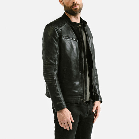 Achilles Racer Leather Jacket // Midnight Black (Standard Midweight // Small)