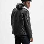 Prometheus Shearling Trim Leather Jacket // Midnight Black + Black Wool Trim (Standard Midweight // X-Small)