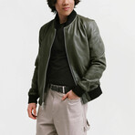 Odysseus Bomber Leather Jacket // Olive Green (Standard Midweight // X-Small)