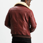 Icarus Aviator Leather Jacket // Crimson Red + White Fur Collar (Standard Midweight // X-Small)