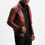 Icarus Aviator Leather Jacket // Crimson Red + White Fur Collar (Standard Midweight // X-Small)