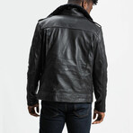 Prometheus Shearling Trim Leather Jacket // Midnight Black + Black Wool Trim (Standard Midweight // X-Small)