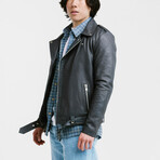 Ares Biker Leather Jacket // Charcoal Gray (Standard Midweight // X-Small)