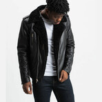 Prometheus Shearling Trim Leather Jacket // Midnight Black + Black Wool Trim (Standard Midweight // X-Small)