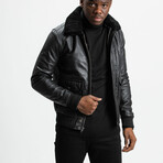 Icarus Aviator Leather Jacket // Midnight Black + Black Wool Collar (Standard Midweight // X-Small)