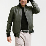 Odysseus Bomber Leather Jacket // Olive Green (Standard Midweight // X-Small)