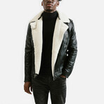 Prometheus Shearling Trim Leather Jacket // Midnight Black + White Wool Trim (Standard Midweight // X-Small)