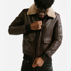 Icarus Aviator Leather Jacket // Metallic Copper Brown + Off-White Wool Collar (Standard Midweight // Large)