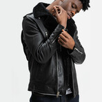 Prometheus Shearling Trim Leather Jacket // Midnight Black + Black Wool Trim (Standard Midweight // X-Small)