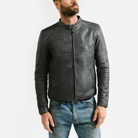 Theseus Racer Leather Jacket // Charcoal Gray (Standard Midweight // X-Small)