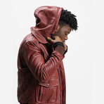 Icarus Aviator Leather Jacket // Crimson Red + White Fur Collar (Standard Midweight // X-Small)